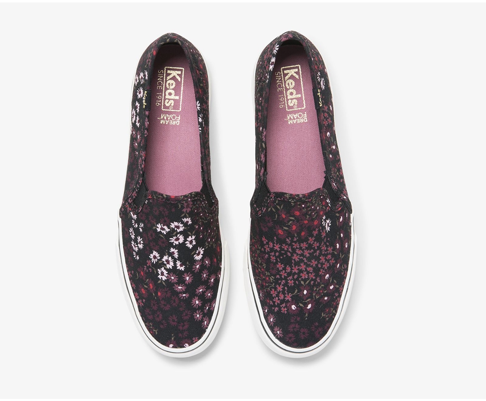 Slip Ons Keds Mujer Negros/Multicolor - Washable Double Decker Floral - 2571-OVXSI